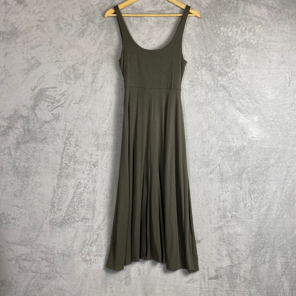 Good American Women Olive Green Scoop Neck Tie‎ Waist Midi Dress Size 4 Wedding